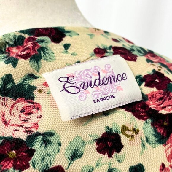 Vintage 90s cream floral rose grunge button up midi fit and flare dress medium - Picture 4 of 6